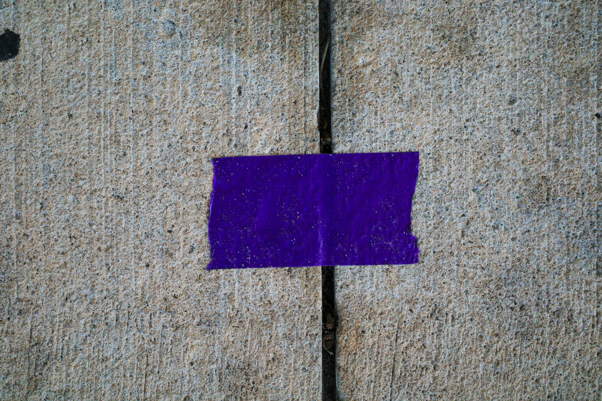 Purple duct tape on the ground in the stadium enclave