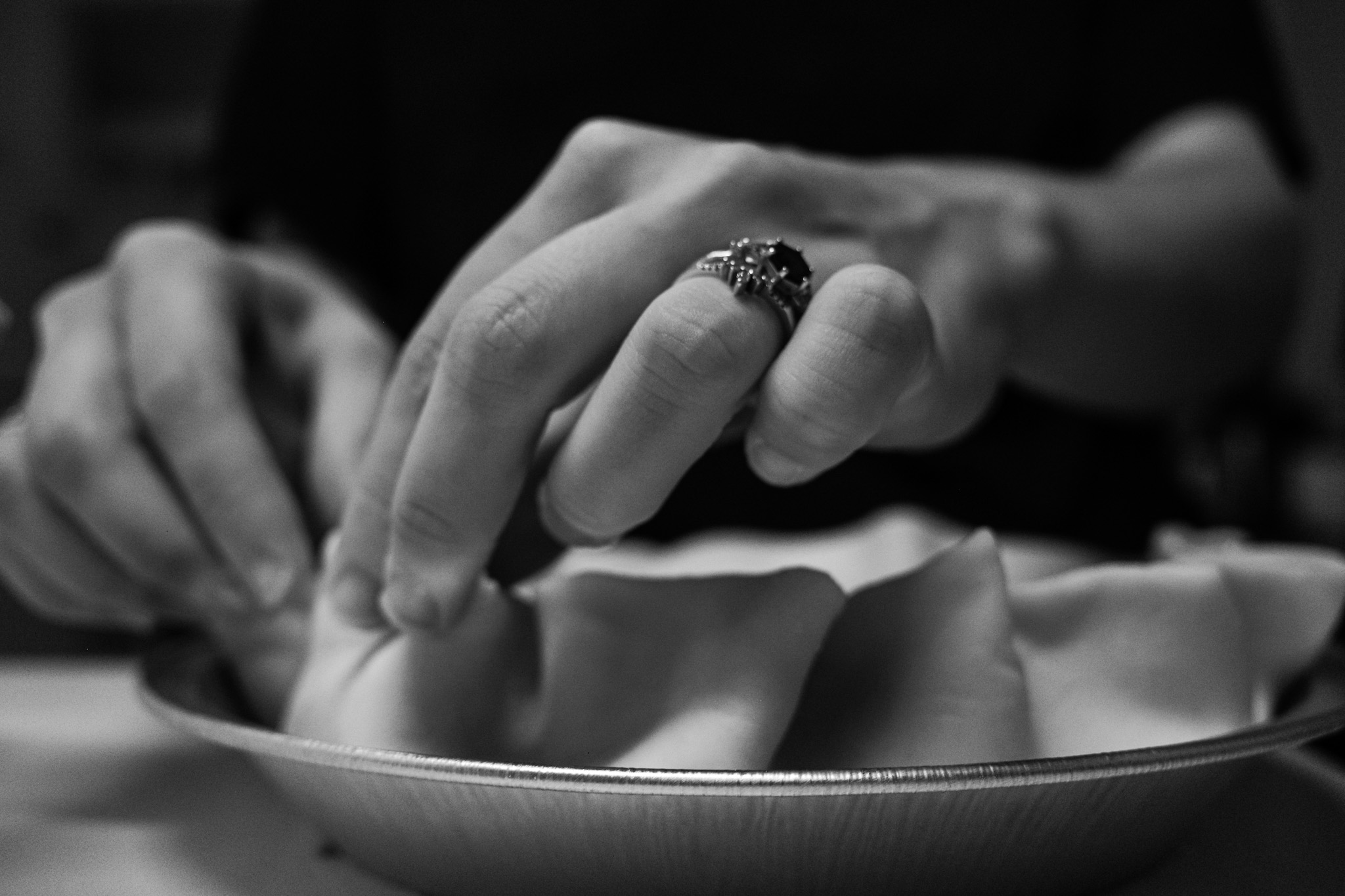 Carolina folds a crust for a pumpkin pie