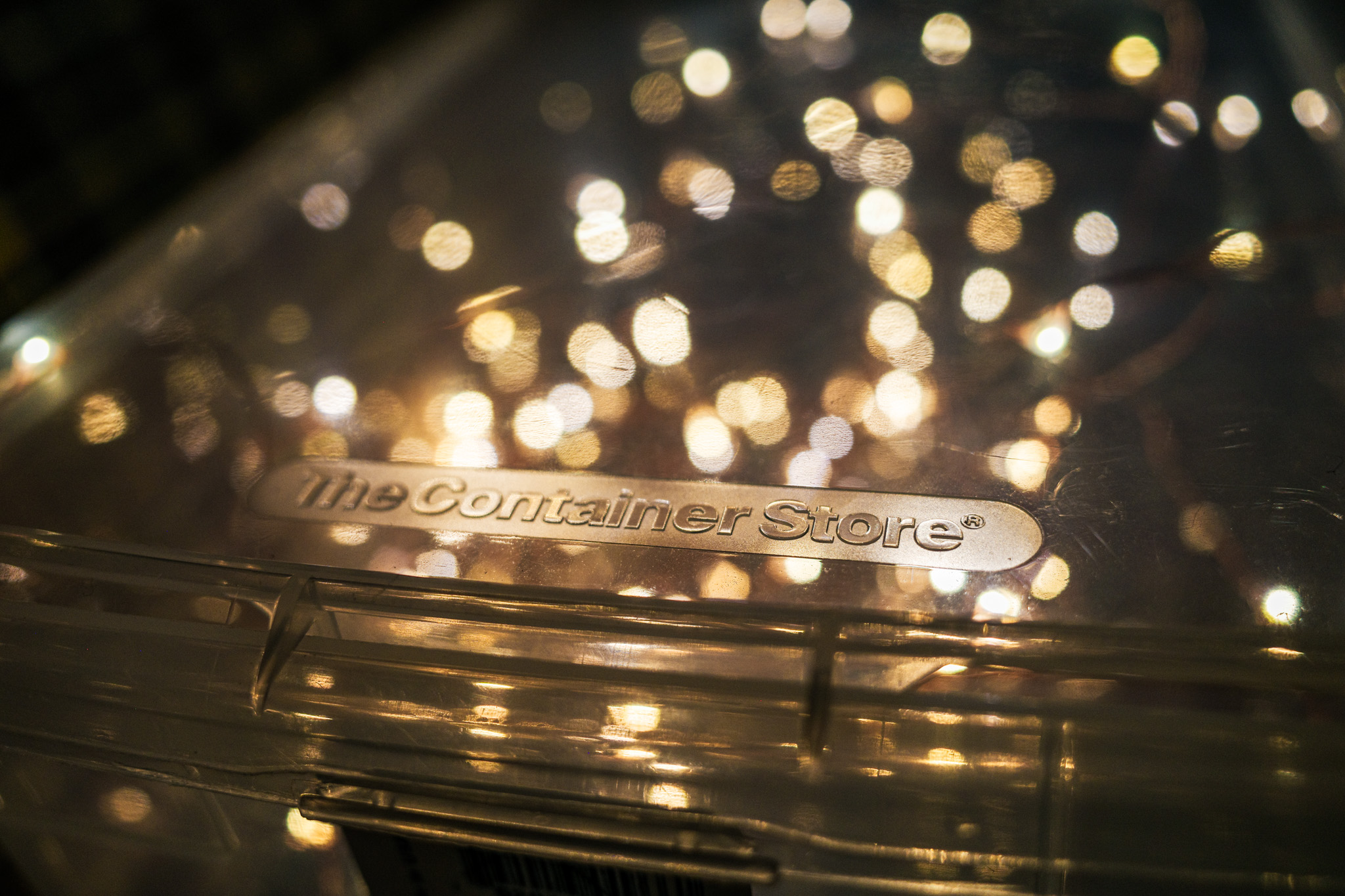 Fairy lights inside of a Container Store small shoe box