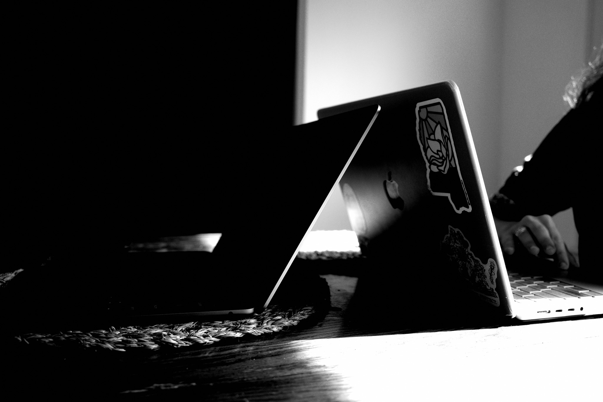 Carolina's and my laptop in the dining room.