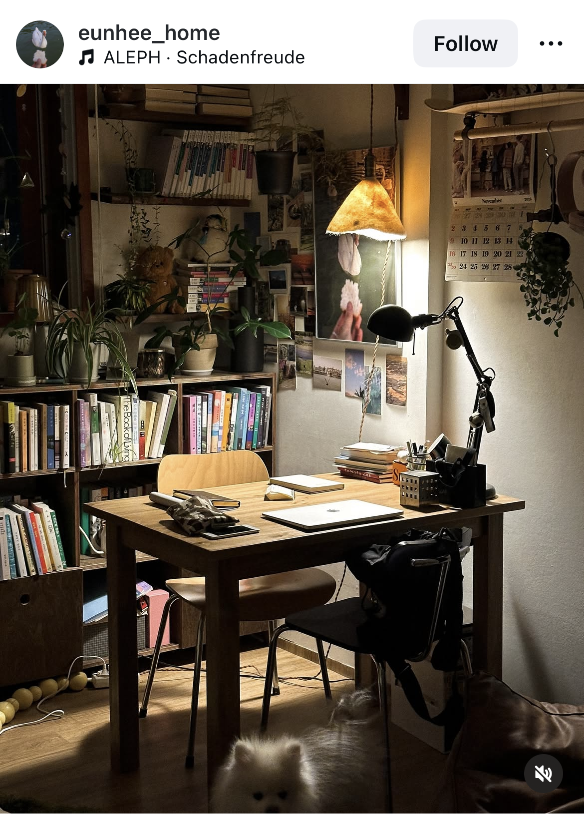 Writing desk lit by an amber light