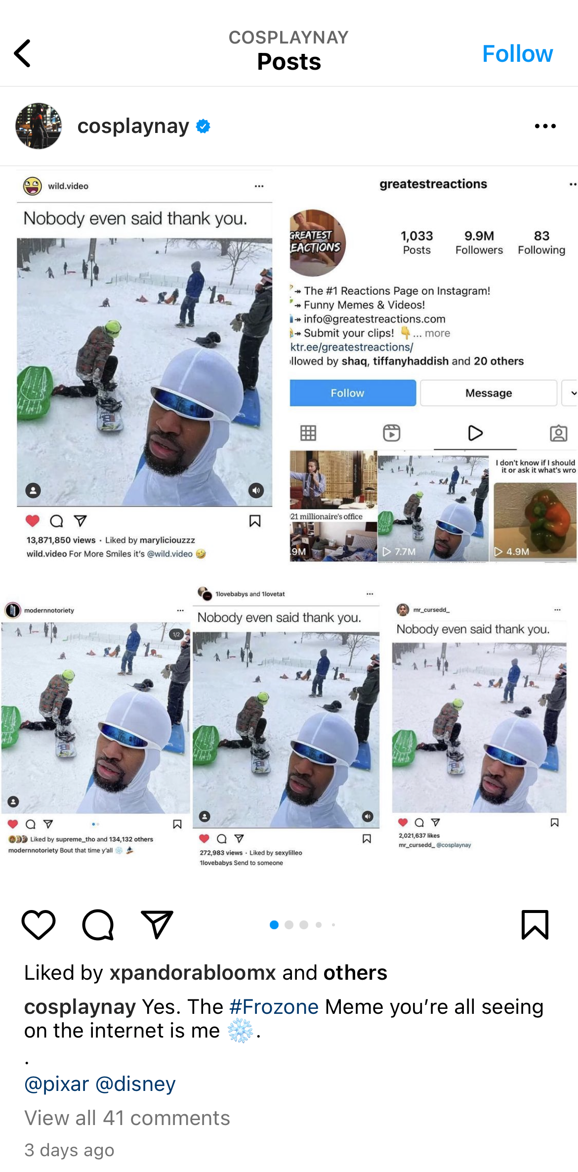 Frozone Meme Claimed by Profile
