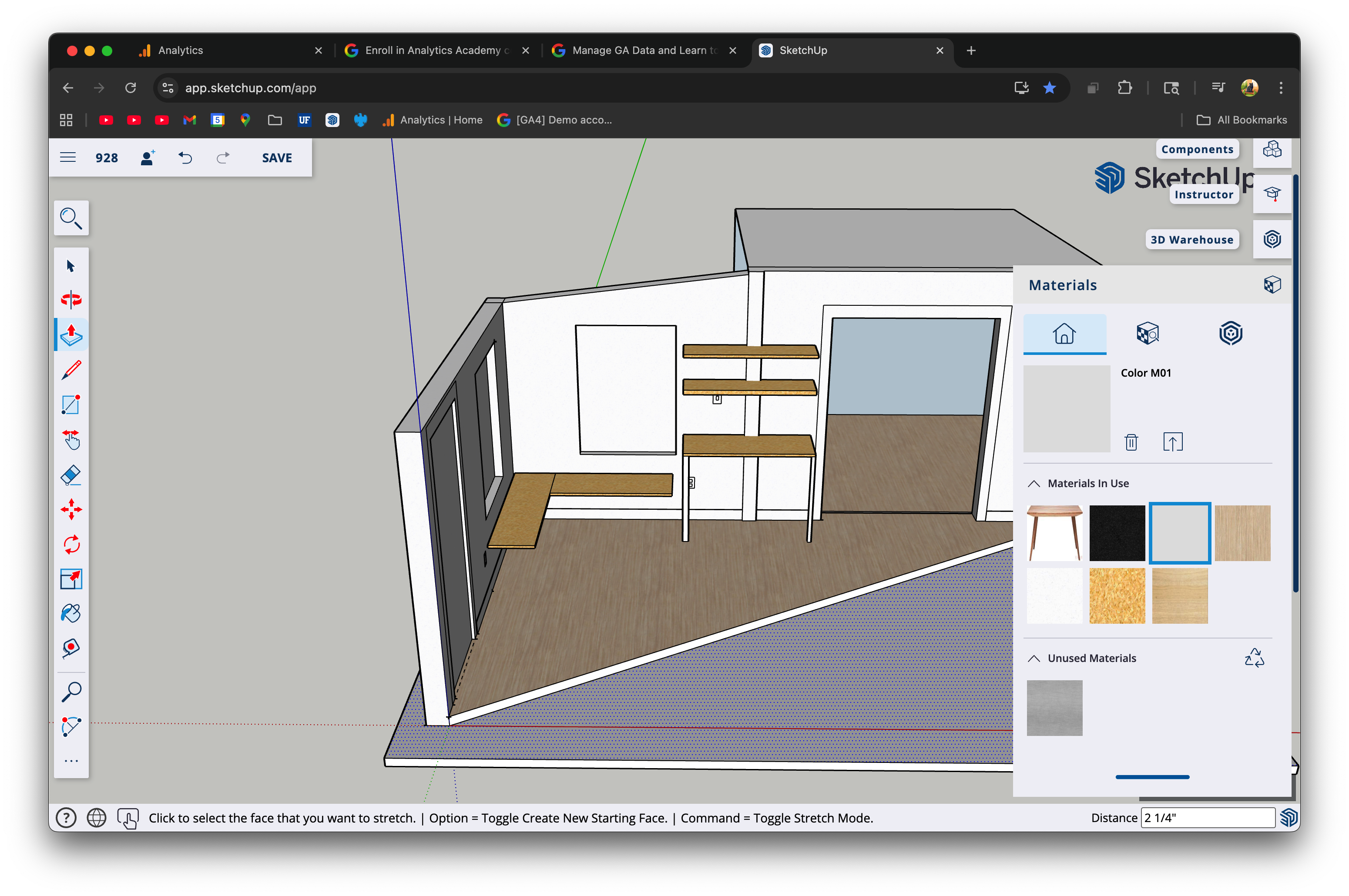 google sketchup design of alex catalano's dining room coffee bar and bench