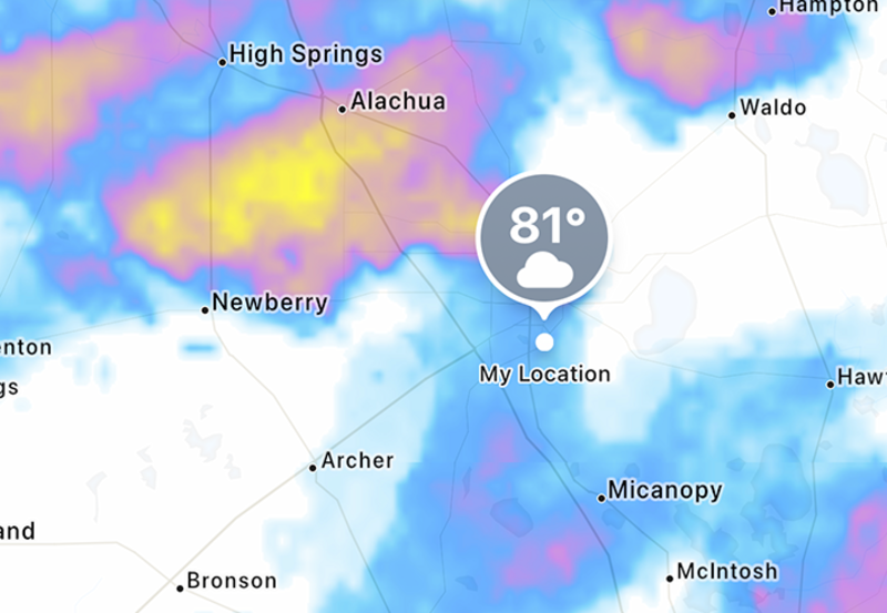 Screenshot of the weather as a large storm passed nearby